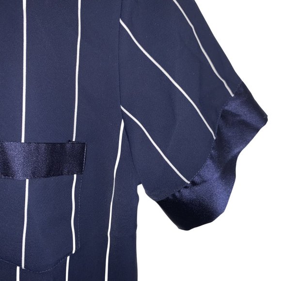 Navy Striped Pajamas Long Sleeve Elastic Waist S - Picture 4 of 9